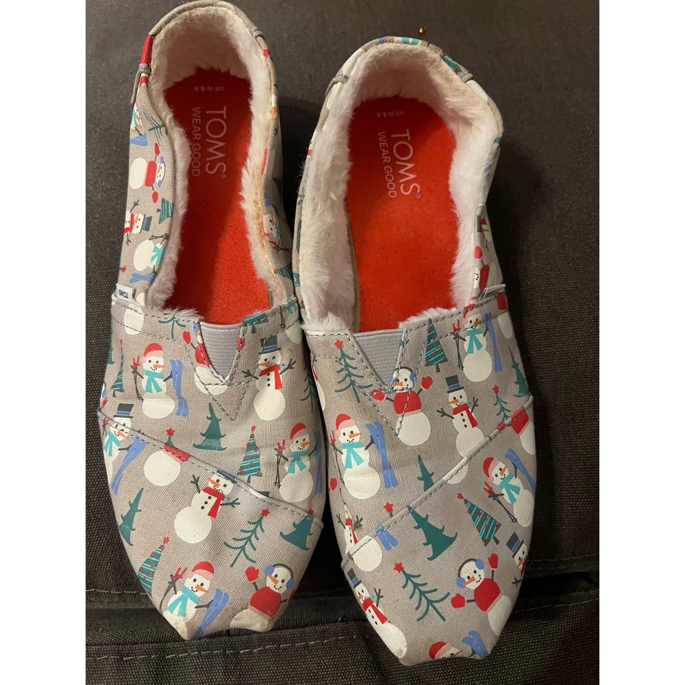 TOMS Women's 8.5 Gray Snowman Print Alpargata Slip-On